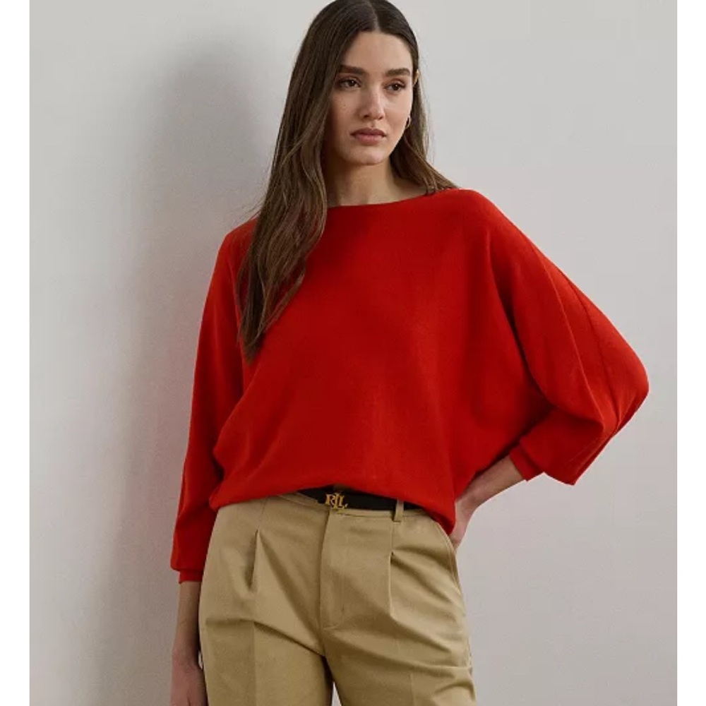 NWT LAUREN RALPH LAUREN Red Batwing Sweater with Gold-tone Button Accents